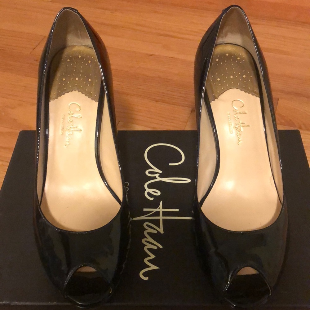 Black Cole Haan Peep Toe Pumps